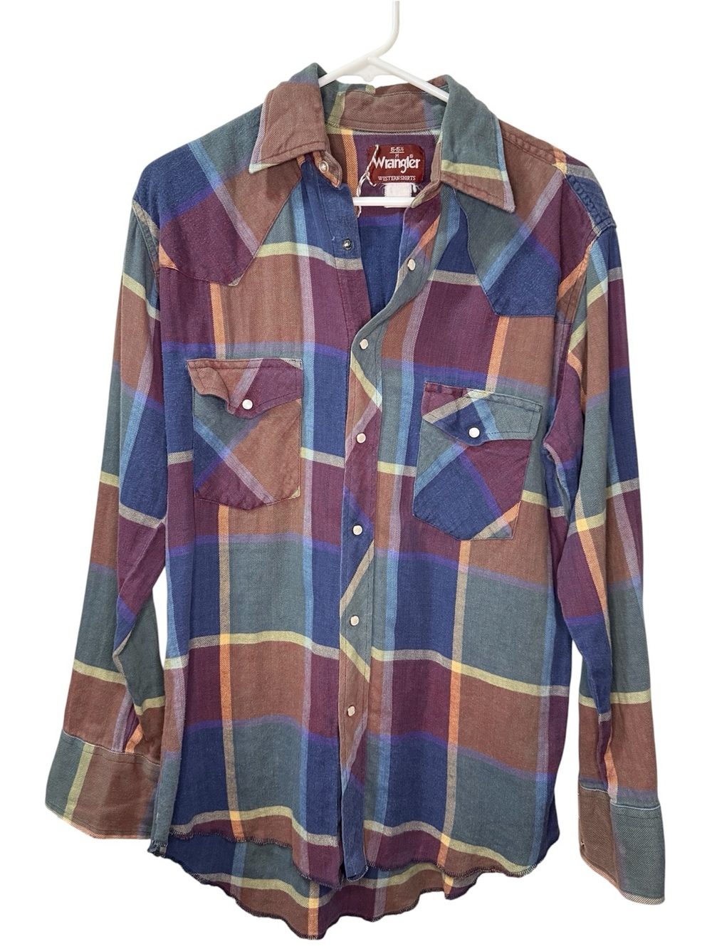 Vintage Wrangler Multicolor Plaid Long-Sleeve Western Shirt with KISS upcycle